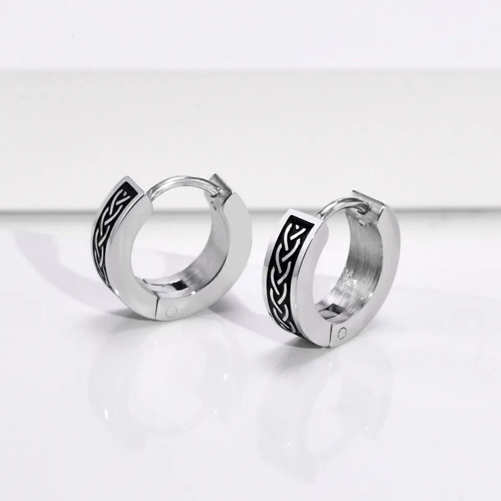 Viking Braid Stainless Hoop Earrings - Picture 2 of 5